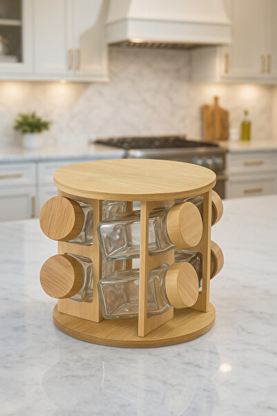 DrBambu Bambu Dönerli 8’li Cam Baharatlık Seti