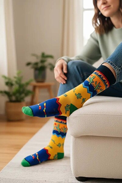 CANMODA Чорапи с мотив „Див Запад“ с кактуси (подходящи за размери 36-44)