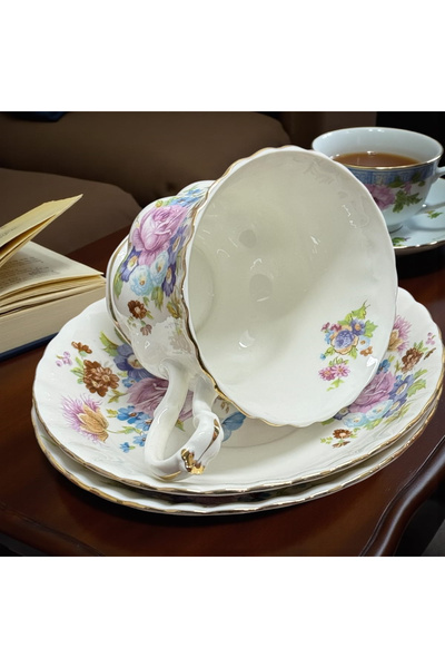 JOVY Vintage Royal Porcelain Service, 2 Cups and Saucers, SPRING BOUQUET