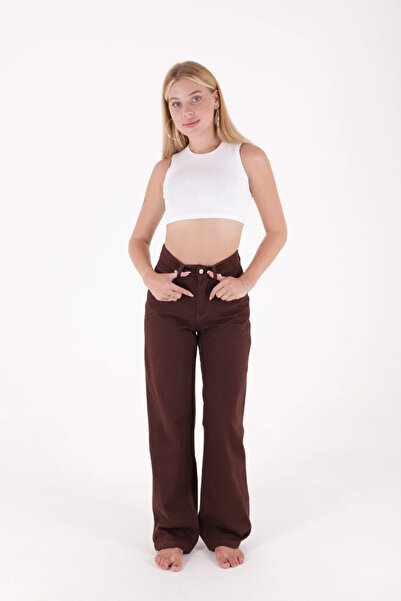 Coşkun GİYİM Women's Wide Leg Relax Jeans Brown 718-78