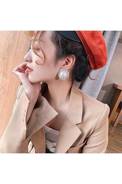 Pursehuit Silver-colored earrings, with clips, round, with stones and pearls, Inka C5