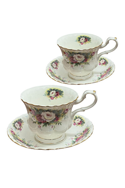 JOVY Vintage Royal Porcelain Service, 2 Cups and Saucers, ROSE BURGUNDY