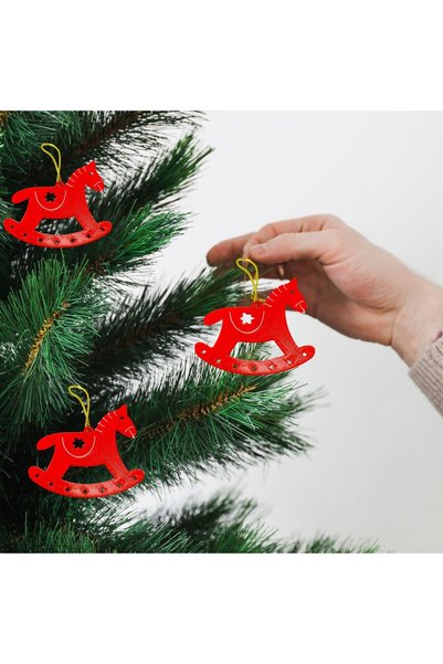 TERARYUM SEPETİM Rocking Horse - Red - Pine Tree Ornament Set of 3