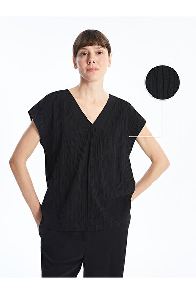 LC Waikiki LCW-Damenbluse mit V-Ausschnitt – gerader Schnitt, kurze Ärmel