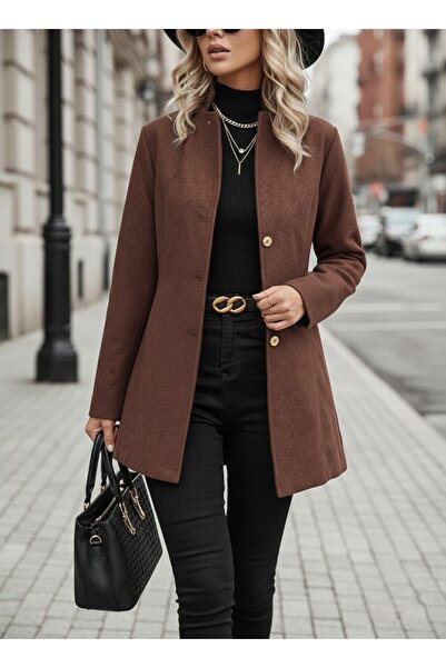 Barbora Şık Tasarım Yaka Kaşe Kahverengi Kaban