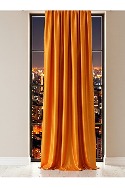 Düzgün desen Fon Perde Pilesiz Şanzelize Fabric Orange Color Ironing Is Not R...
