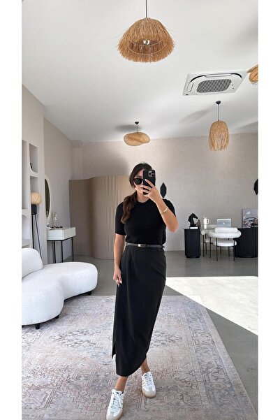 Buket Teke Чорна спідниця з поясом з круазе