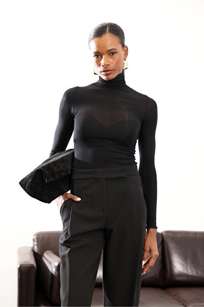 5in1Canpolat Black High Neck Transparent Blouse 25226