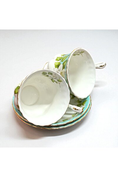 JOVY Vintage Royal Porcelain Service, 2 Cups and Saucers, AQUA MAGNOLIA