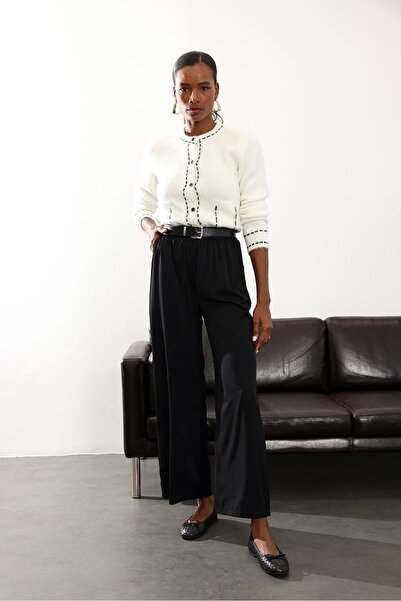 5in1Canpolat Black Elastic Waist Wrinkle-Free Comfortable Pants 70858