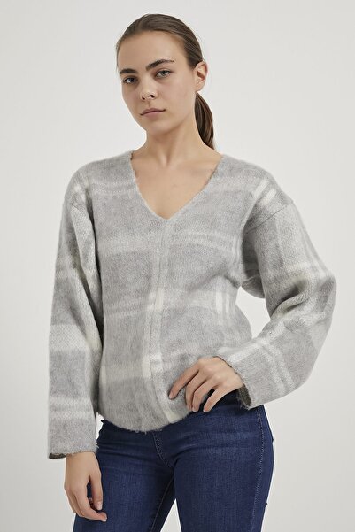 Arma Life Armalife 4796 V-Neck Plaid Casual Knitwear Women's Sweater
