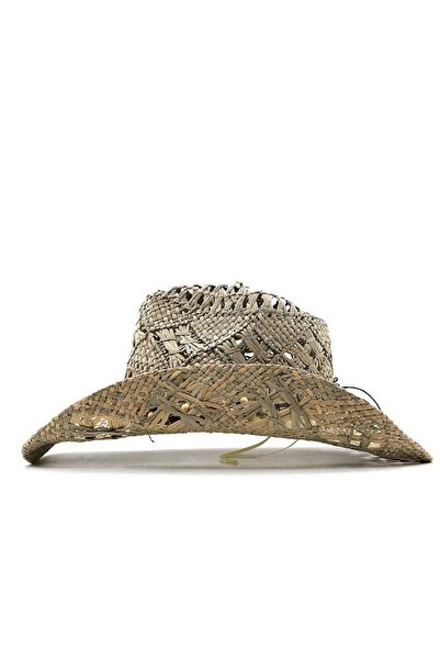 Pursehuit Women's hat, beige, summer, made of straw, cowboy style, Angela