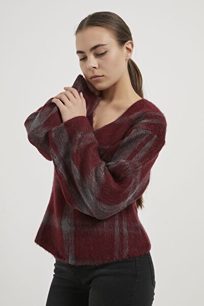 Arma Life Armalife 4796 V-Neck Plaid Casual Knitwear Women's Sweater