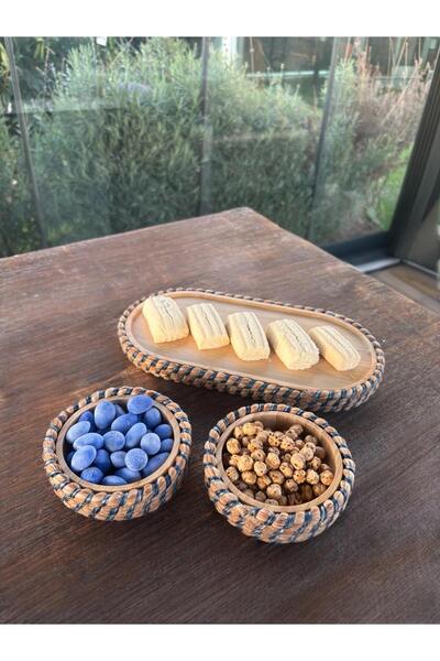 homeınn Wicker-Look 3-Piece Bamboo Presentation Set – Natural and Stylish Tableware