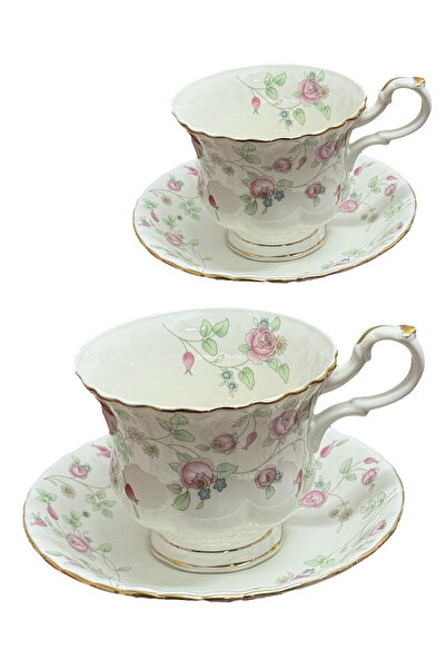 JOVY Vintage Royal Porcelain Service, 2 Cups and Saucers, PINK BLOSSOM