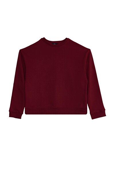 Tudors Women's Oversized Wide Cut Cotton Crew Neck Burgundy Sweatshirt