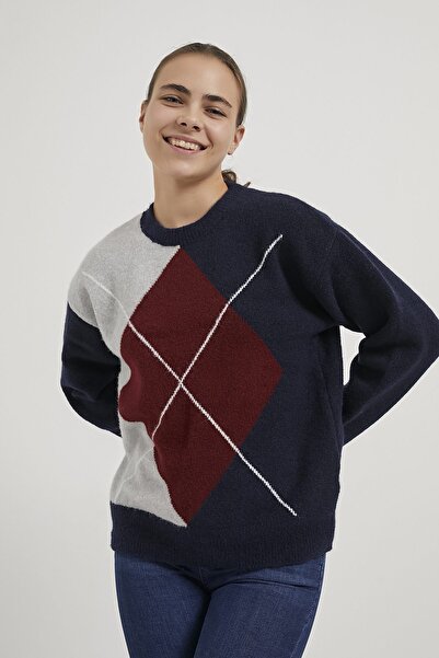 Arma Life Armalife 5013 Plaid Detail Bis Collar Knitwear Women's Sweater