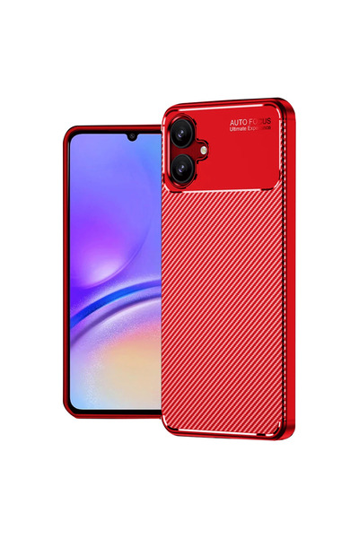 Najmaddin غطاء سامسونج جالاكسي A06 بغطاء كربوني بتركيز تلقائي - أحمر