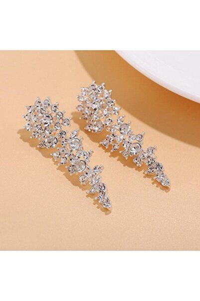 Pursehuit Silver-colored earrings, with clips, long, with stones, Elmo C6