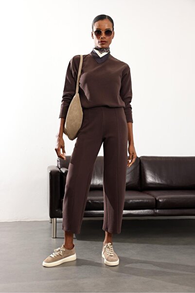 5in1Canpolat Brown Carrot Pattern Tracksuit Set 17227