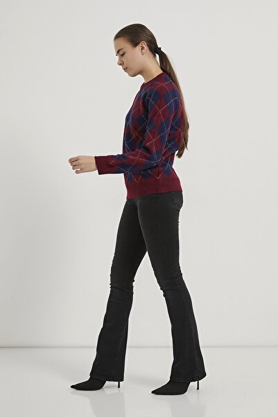 Arma Life Armalife 4606 Bis Collar Plaid Knitwear Women's Sweater