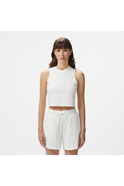 Lacoste Kadın Slim Fit Kolsuz Bisiklet Yaka Beyaz T-Shirt