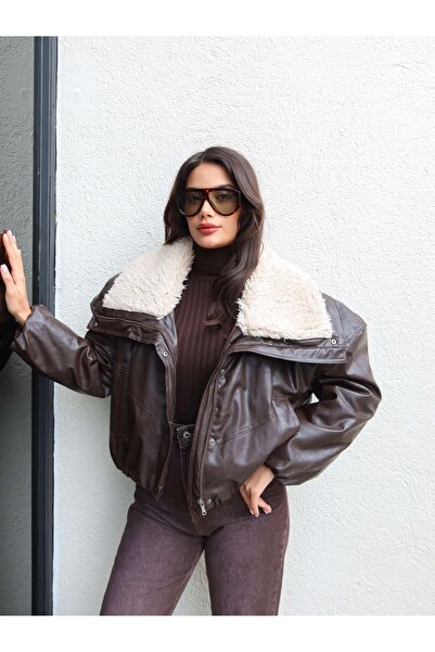 ESRAHELVACI Collar Fur Pocket Leather Coat