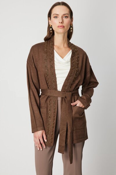 ON كارديجان بحزام وياقة مرصعة بالأحجار-60901