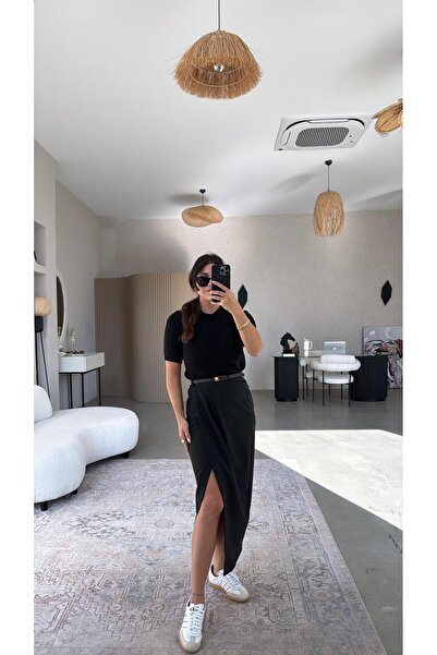 Buket Teke Чорна спідниця з поясом з круазе