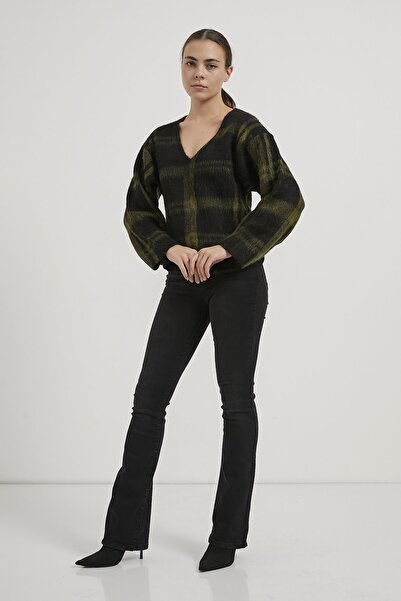 Arma Life Armalife 4796 V-Neck Plaid Casual Knitwear Women's Sweater