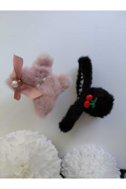 Pretty 2’li Peluş Mandal Toka Seti – Kelebek Fiyonk ve Burgu Kiraz Detaylı