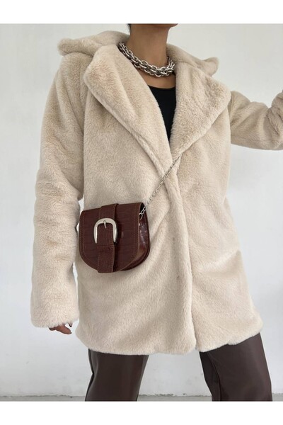 trend_ermege Jachetă de blană cu buzunar căptușit în interior