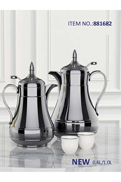 REFAN Stainless Steel Deluxe Dallah - Silver, Elegant Modern Design (1 L / 0.6 L)