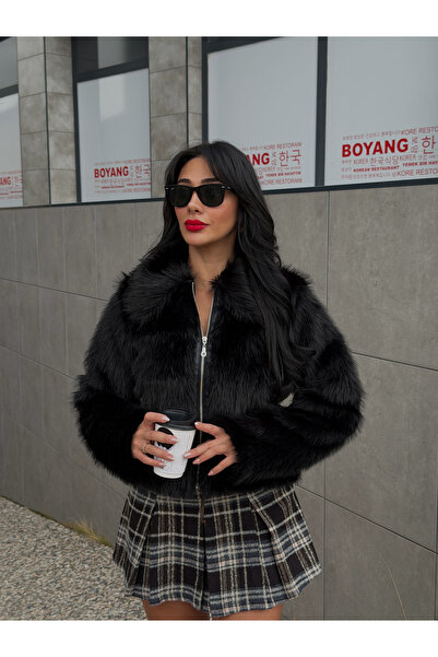Myra Black Fur with Zipper Closure