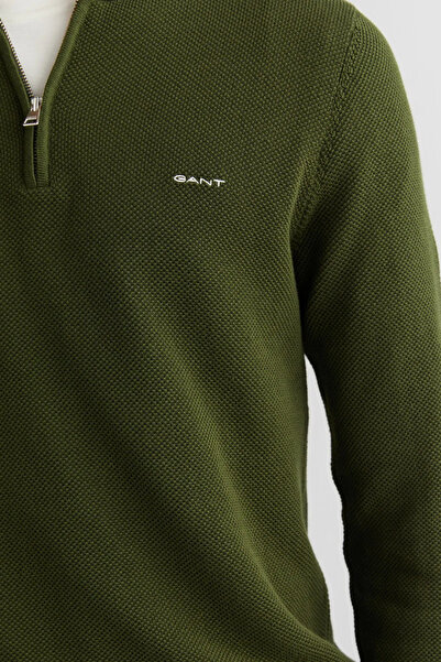 Gant Men's Khaki Regular Fit Half Zip Knitwear