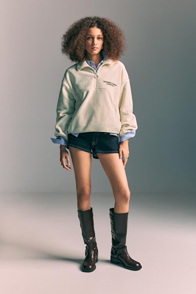 Stradivarius Embroidered Fleece Sweatshirt