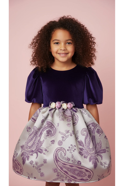 Jolanda Kadife Kız Çocuk Doğum Günü Elbisesi