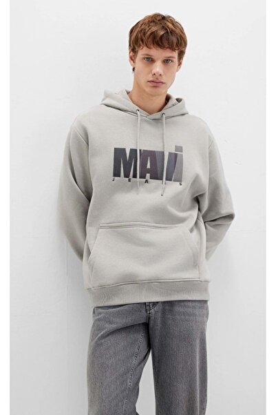 Mavi Jeans 0S10199 Logo Printed Men's Hooded Sweatshirt Beige
