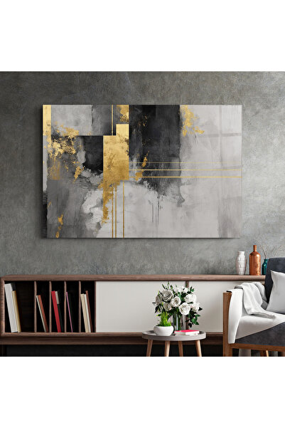 Arthub Glass Painting, Bedroom and Living Room, Abstract with Lines, Abstract Gold Lines (2)