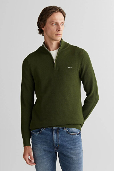 Gant Men's Khaki Regular Fit Half Zip Knitwear