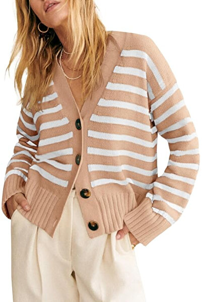 OEM Loose knit blouse with long sleeves, cardigan for women, Cream XL