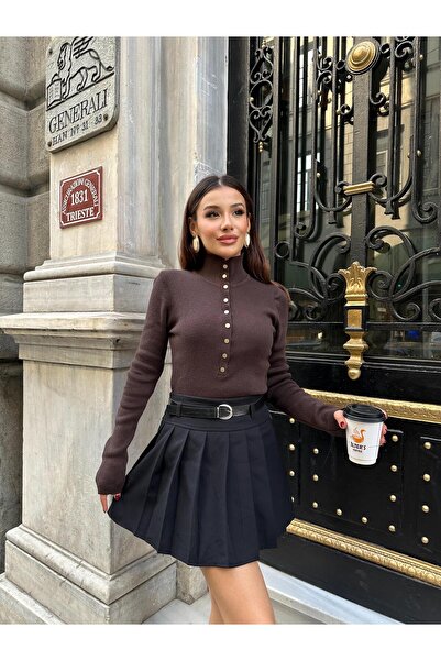 TOFİX textile πλεκτό πουλόβερ με όρθιο γιακά και κουμπιά για γυναίκες