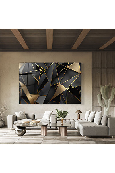 Arthub Glass Painting, Bedroom and Living Room, Abstract with Lines, Abstract Golden Art