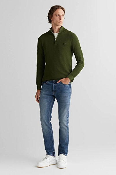 Gant Men's Khaki Regular Fit Half Zip Knitwear