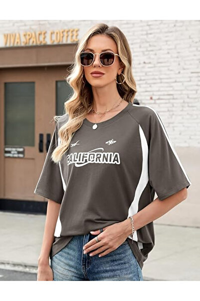 OEM Women's summer T-shirt, printed, loose, simple Grey 2XL