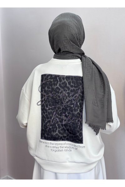 RAŞEL DESİGN Siyah Leopar Desen Sweatshirt