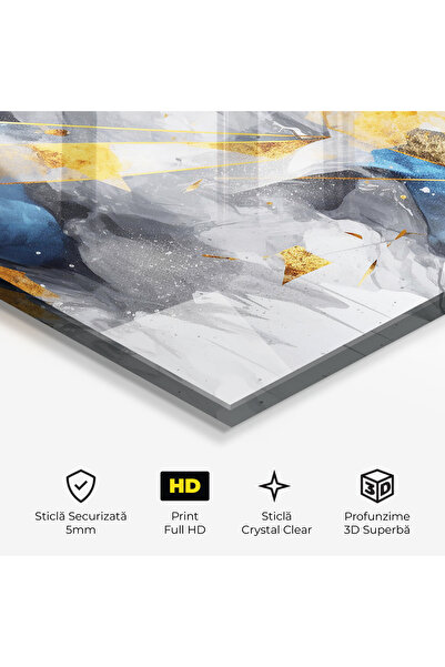 Arthub Glass Painting, Bedroom and Living Room, Abstract with Lines, Abstract Gold Blue Pattern