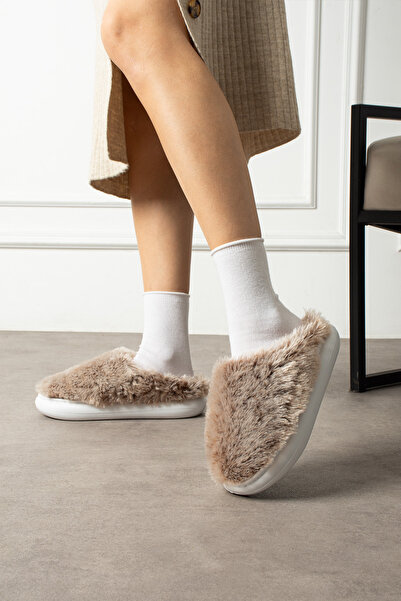 modastilin Modasitilin Women's Winter Warm Fur Detailed Comfortable Indoor Eva Sole Home Slippers