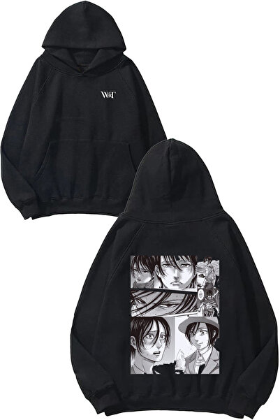 THEWERT Attack On Titan Mikasa Design Spate cu imprimeu Negru cu glugă Swea t...