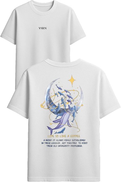 VSRN Life Is Like Design Printed White Oversized t Shirt